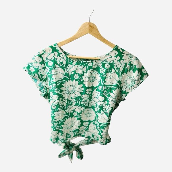 Amour Vert Women’s Shea Ramie Bloomsbury Size Large Green Floral Spring Top NWT - Picture 2 of 7